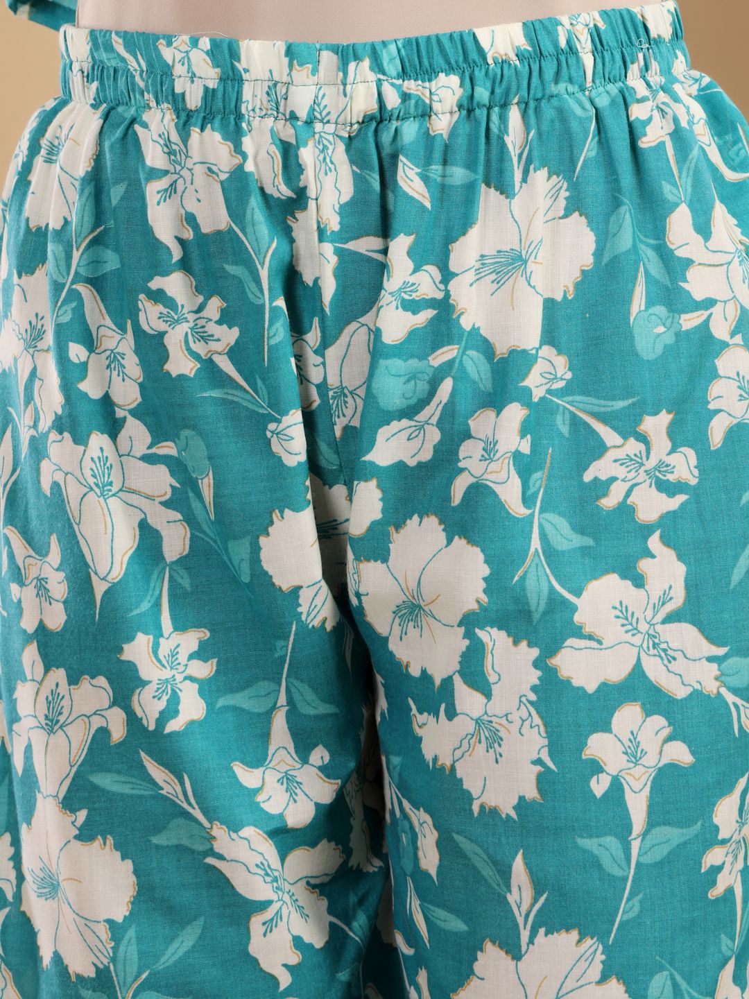 Varanga Floral Printed V-Neck Straight Kurta With Trousers And Dupatta