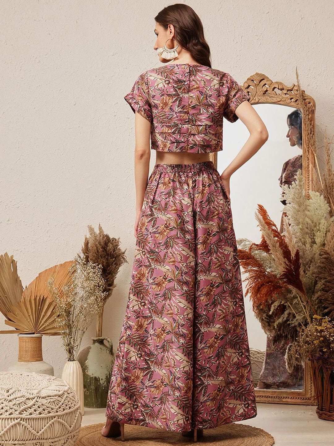 Quiero Floral Printed Boat Neck Top dengan Palazzos