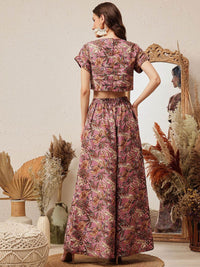 Quiero Floral Printed Boat Neck Top dengan Palazzos