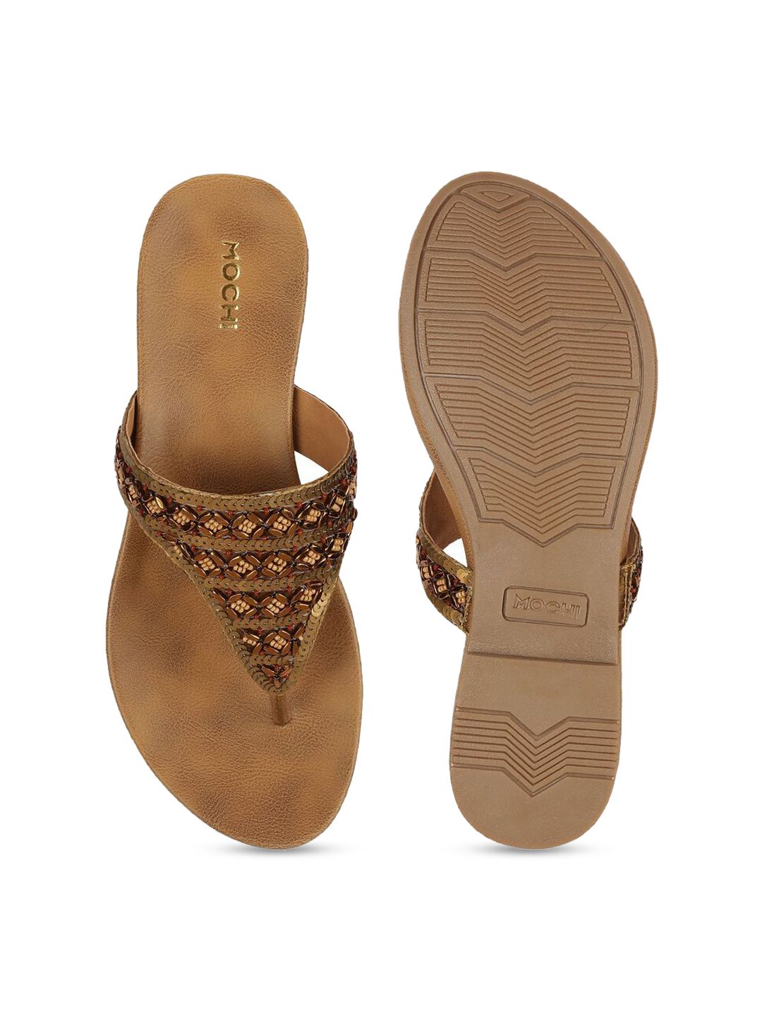 Mochi Women Ethnic T-Strap Flats