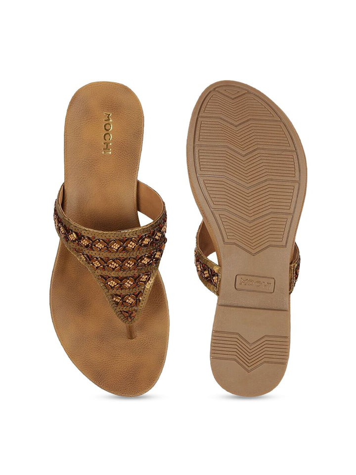 Mochi Women Ethnic T-Strap Flats