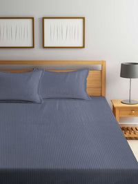 Myntra Elegant Homes Kapas Berjalur Kelabu Tanpa Kedutan 300 TC Cadar King Halus Dipasang dengan 2 Sarung Bantal-250 x 225 sm