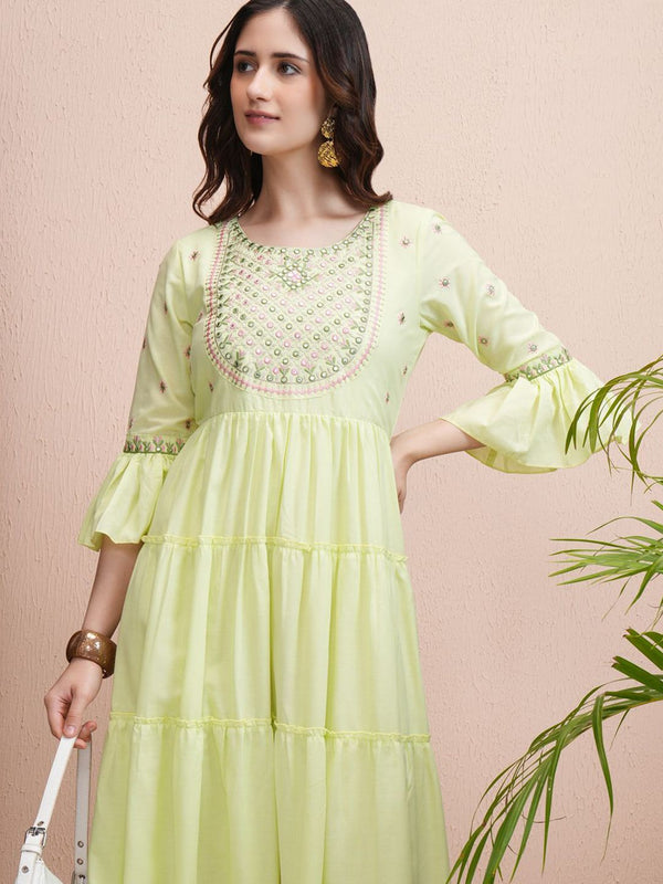 Vishudh Embroidered Flared Sleeve A-Line Maxi Dress