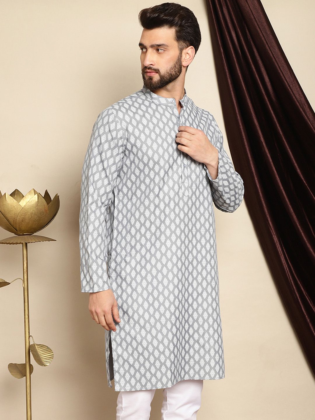 Anouk Ethnic Motifs Printed Mandarin Collar Long Sleeves Kurta