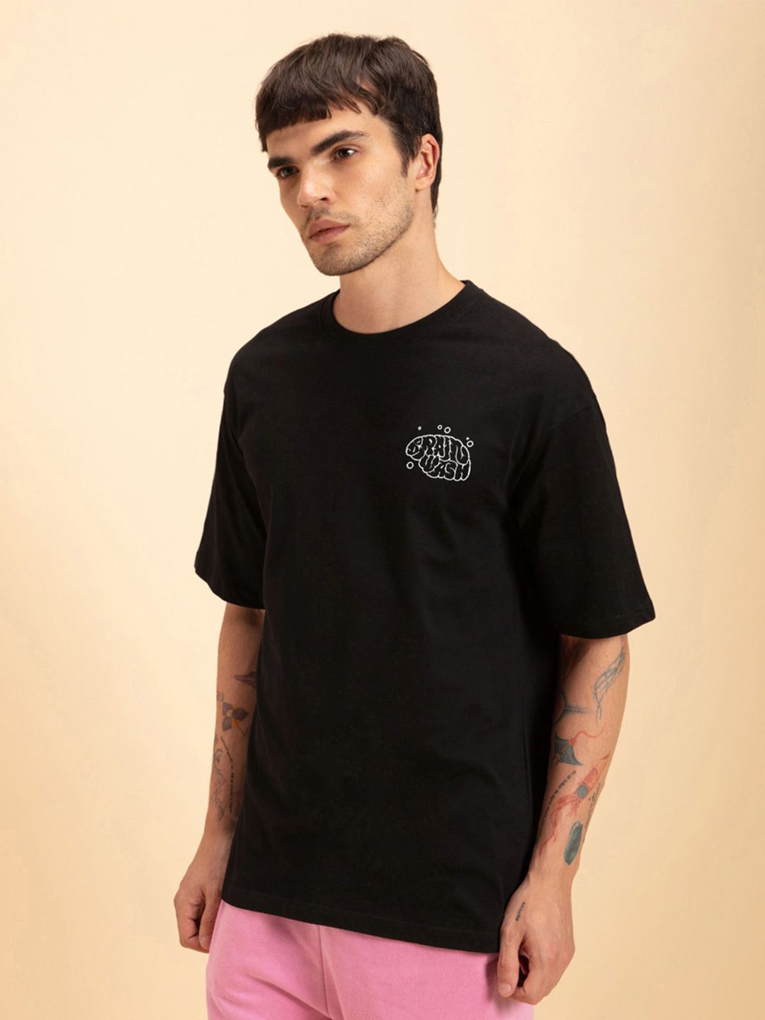 Bewakoof Black Graphic Printed Oversized Cotton T-Shirt