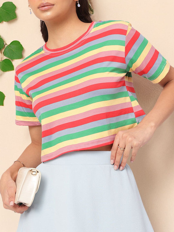 DressBerry Sweet Sensation Candy Stripes Cropped Boxy T-shirt