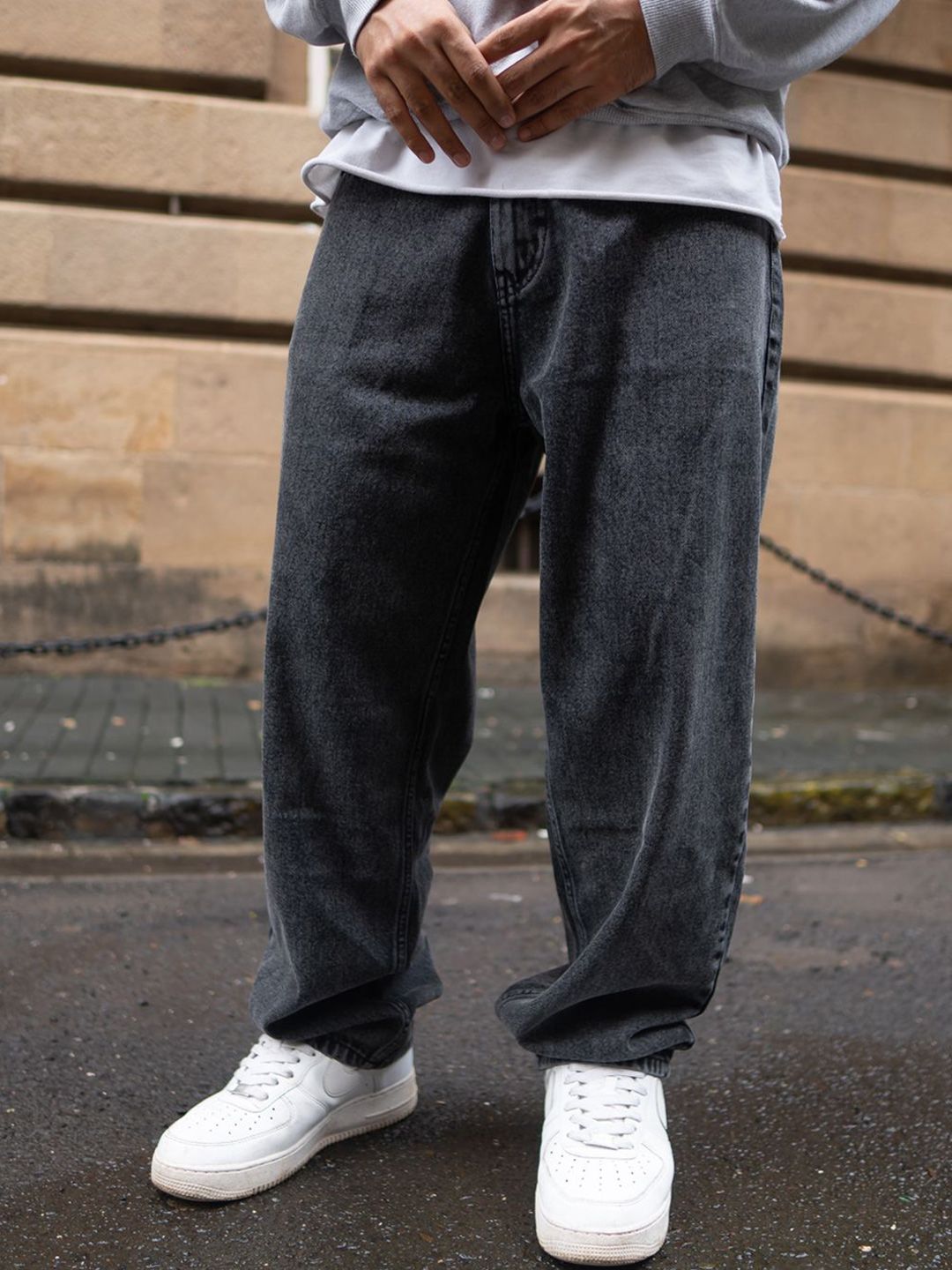 Powerlook Men Cotton Mid-Rise Baggy Comfort Fit Light Fade Jeans