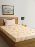 Myntra Elegant Homes White & Yellow Floral 300 TC Cadar Tempat Tidur Single dengan 1 Sarung Bantal