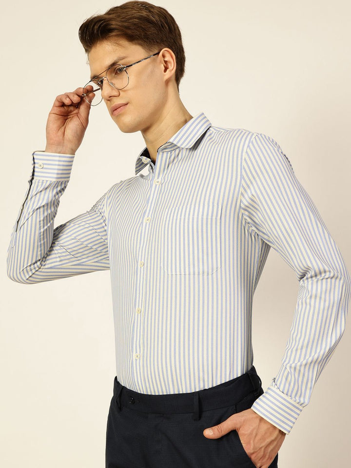 Thomas Scott Men Smart Cutaway Collar Vertical Striped Cotton Formal Shirt