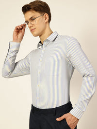 Thomas Scott Men Smart Cutaway Collar Vertical Striped Cotton Formal Shirt