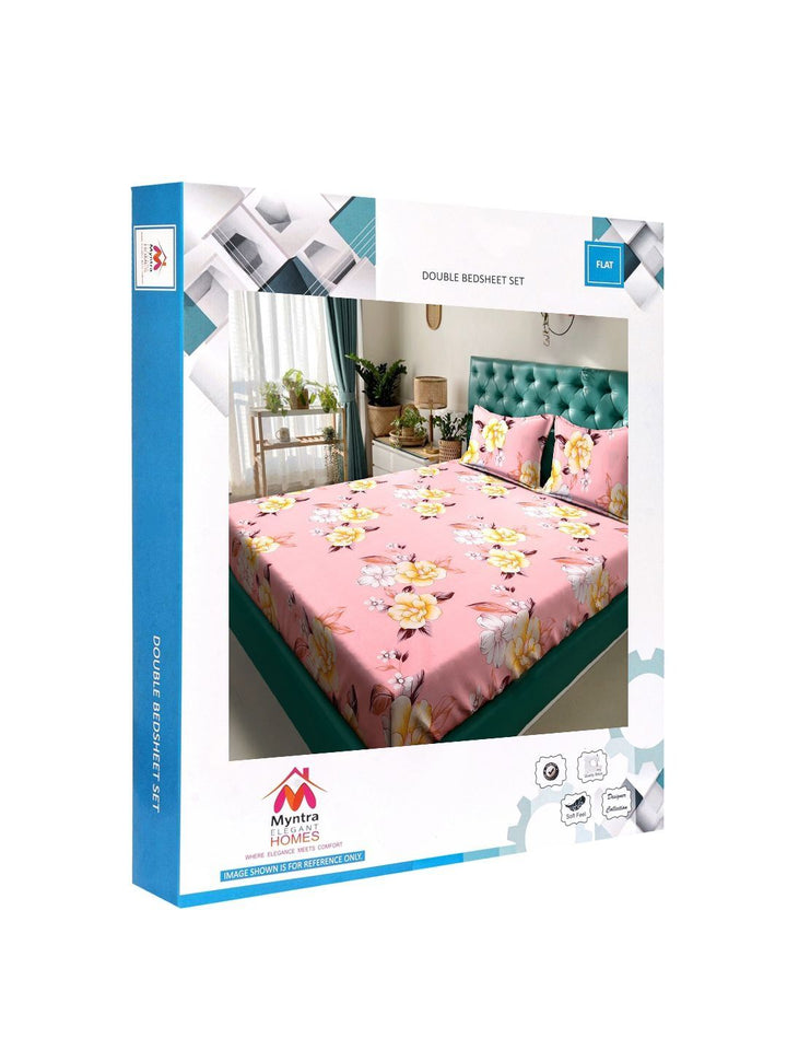 Myntra Elegant Homes Pink Floral 300 TC King Double Bedsheet with 2 Pillow Covers
