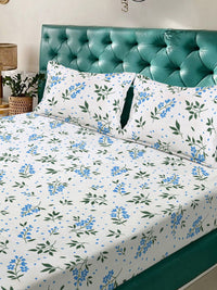 KLOTTHE White & Blue Floral Printed Set Cadar Double King 300 TC King 2.50 x 2.25 m