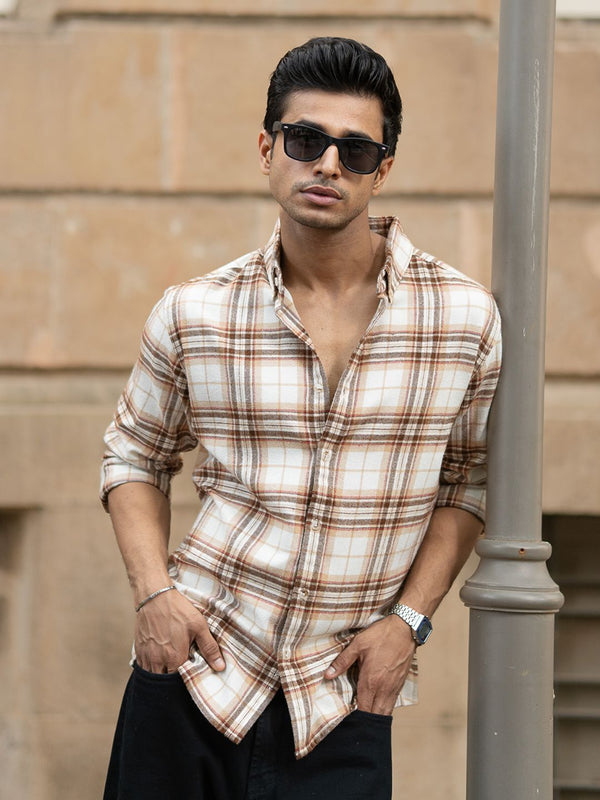 Powerlook Men Tartan Memeriksa Baju Kasual Kolar Spread