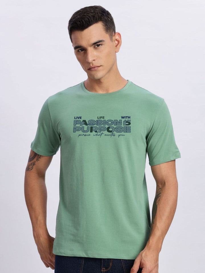 ADRO Typography Printed Round Neck Cotton T-shirt