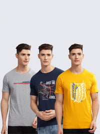 ADRO Lelaki Pek 3 Bercetak Grafik Leher Bulat Kapas Slim Fit