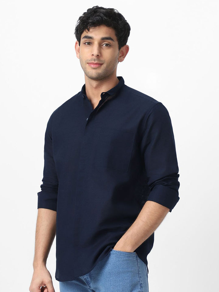 Urbano Fashion Men Club Collar Solid Cotton Casual Shirt