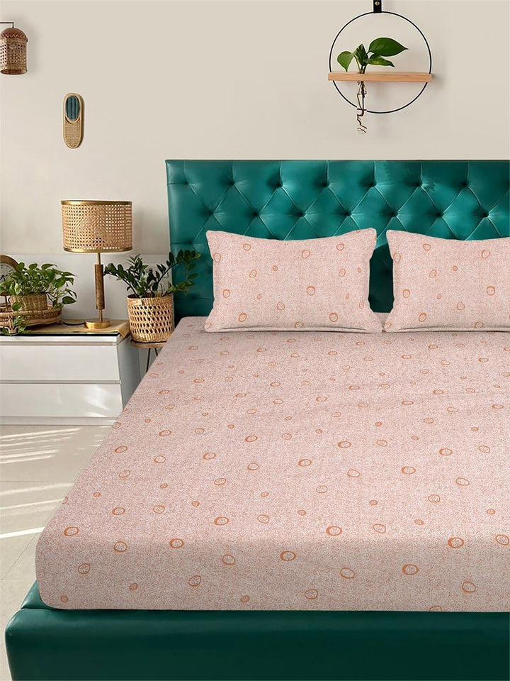 Myntra Elegant Homes Orange Geometric 300 TC Cadar Katil King dengan 2 Sarung Bantal