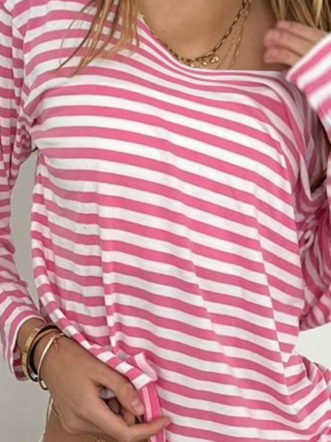 DressBerry Women Striped One Shoulder Long Sleeves Top