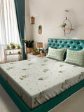 Myntra Elegant Homes Green Printed Pure Cotton 400TC Fitted King Bedsheet Set 2.5 x 2.25m
