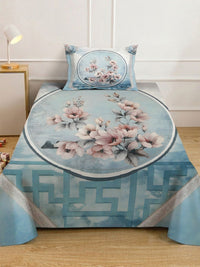 Myntra Elegant Blue Floral Printed Fitted 400 TC Single 7D Bedsheet & 1 Pillow Cover