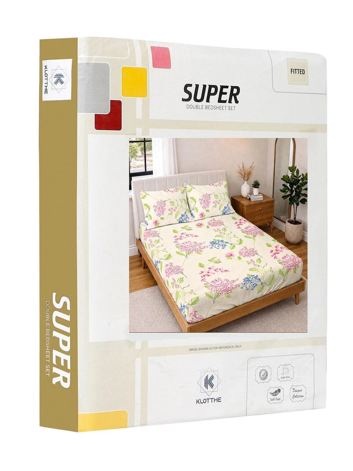 KLOTTHE Berwarna Krim & Bunga Merah Jambu Cadar King 300 TC dengan 2 Sarung Bantal