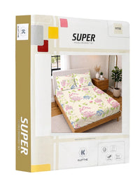 KLOTTHE Berwarna Krim & Bunga Merah Jambu Cadar King 300 TC dengan 2 Sarung Bantal