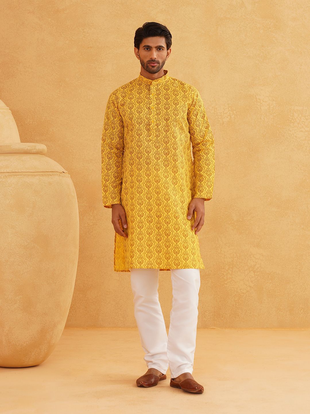 SOJANYA Ethnic Motifs Printed Band Collar Kurta With Pyjama