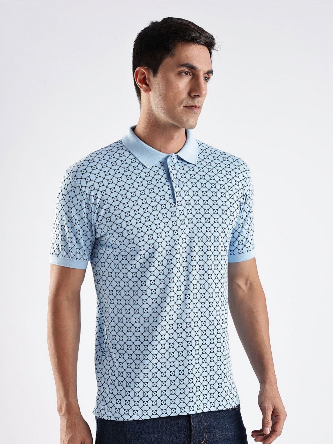 ADRO Geometric Printed Polo Collar Regular Fit Cotton T-shirt