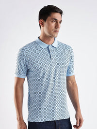 ADRO Geometric Printed Polo Collar Regular Fit Cotton T-shirt