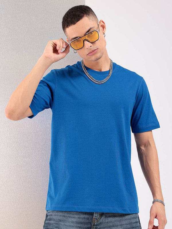 Garasi India Co Blue Round Neck Lengan Pendek T-Shirt Biasa