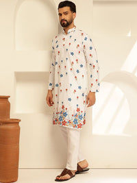 SOJANYA Floral Embroidered Mandarin Collar Thread Work Cotton Straight Republic Day Republic Day Kurta