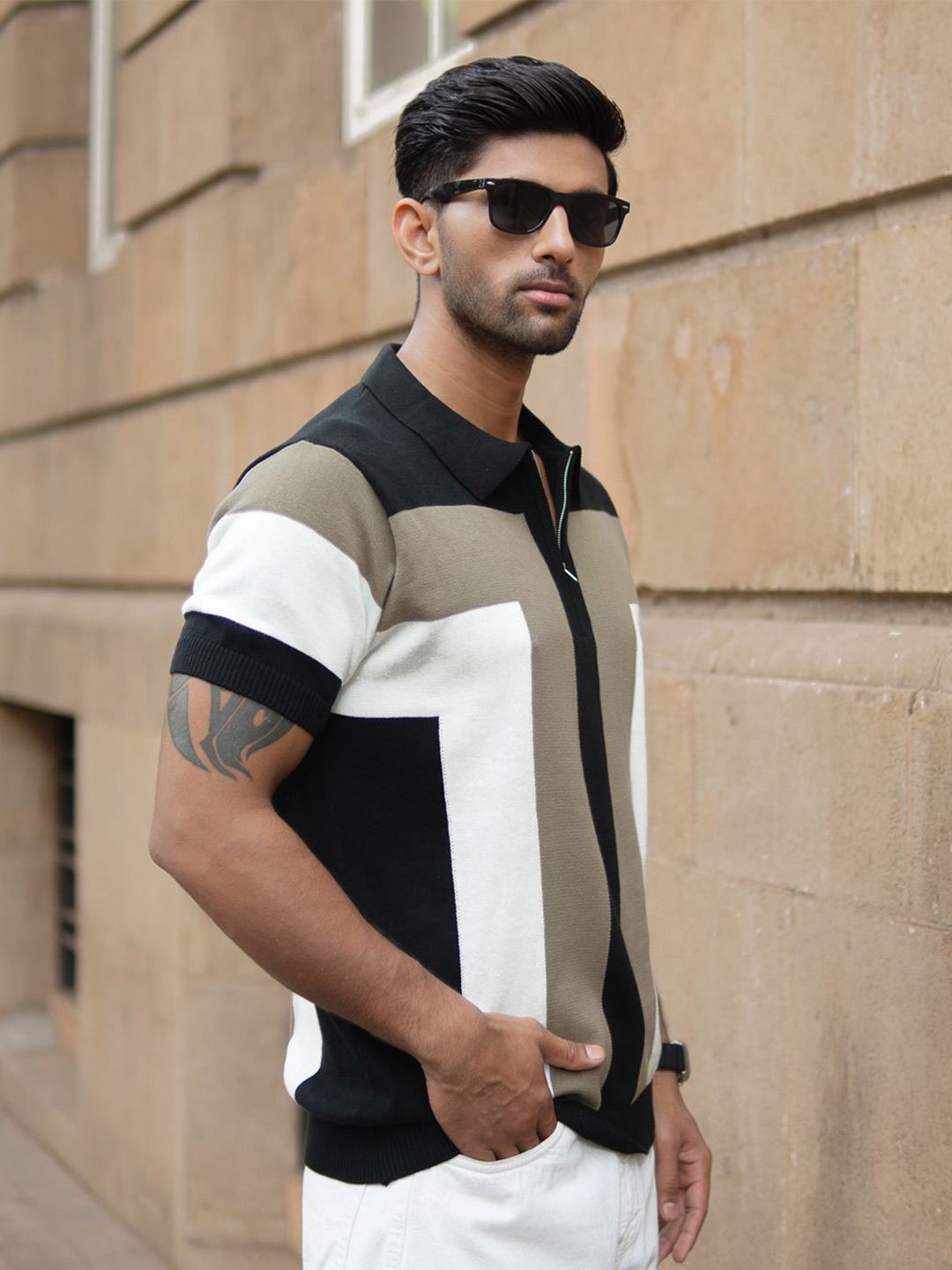 Powerlook Men Striped Polo Collar T-shirt