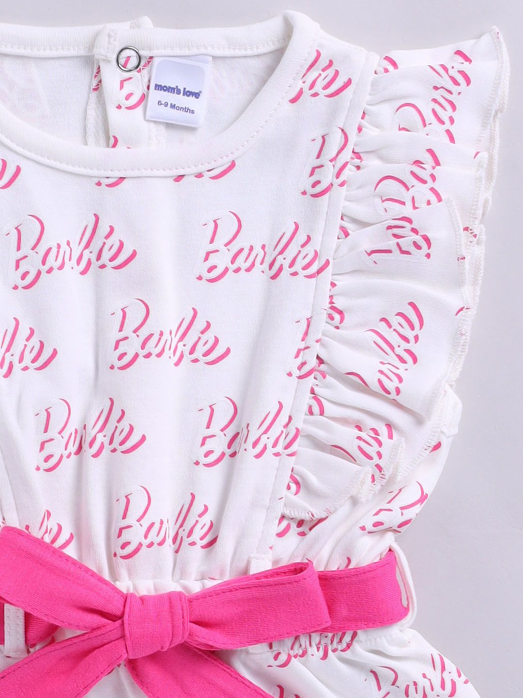 Moms Love Infant Girls Barbie Printed Pure Cotton Ruffled Basic Jumpsuit