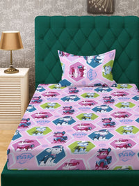 KLOTTHE Watak Kartun Ungu Kapas Tulen 400 TC Cadar Tunggal Superfine dengan Sarung Bantal-89 x 59 inci