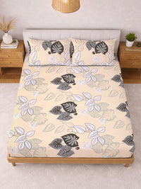 Myntra Elegant Homes Beige Floral 300 TC Bedsheet with 2 Pillow Covers