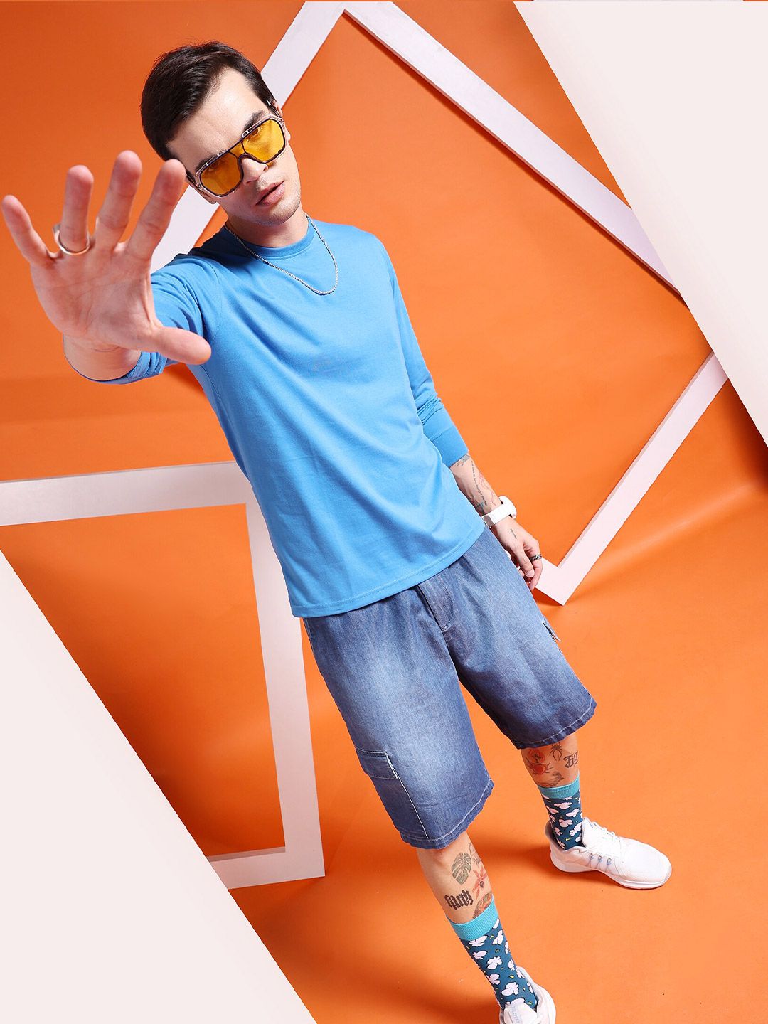 The Indian Garage Co Blue Round Neck Casual T-shirt