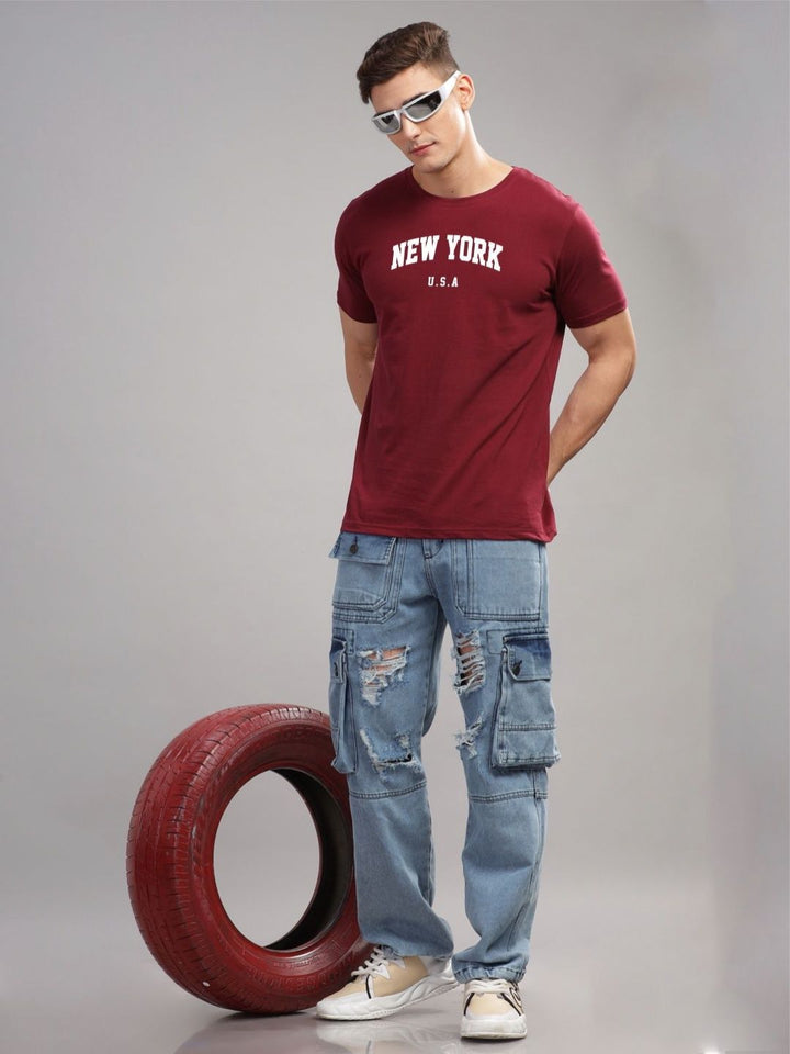ADRO Men Typography Printed Raw Edge T-shirt