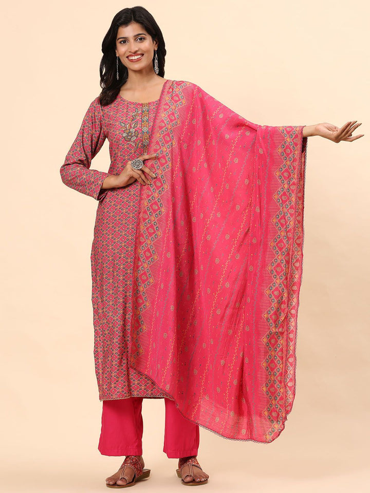 Mamicha Women Ethnic Motifs Printed Regular Pure Cotton Kurta with Trousers & With Dupatta