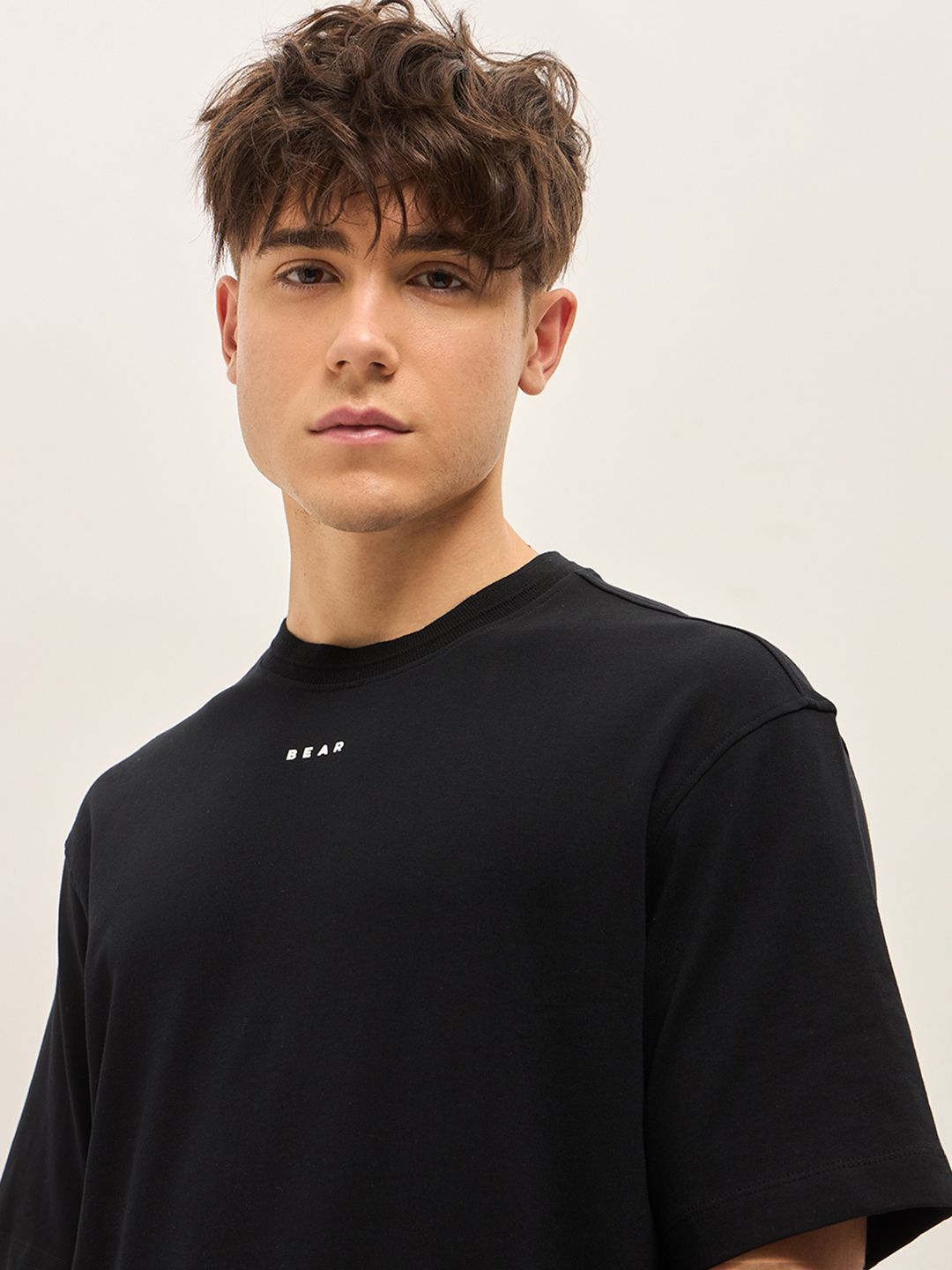 THE BEAR HOUSE Typography Printed Drop Shoulder Sleeves Cotton Oversized T-shirt