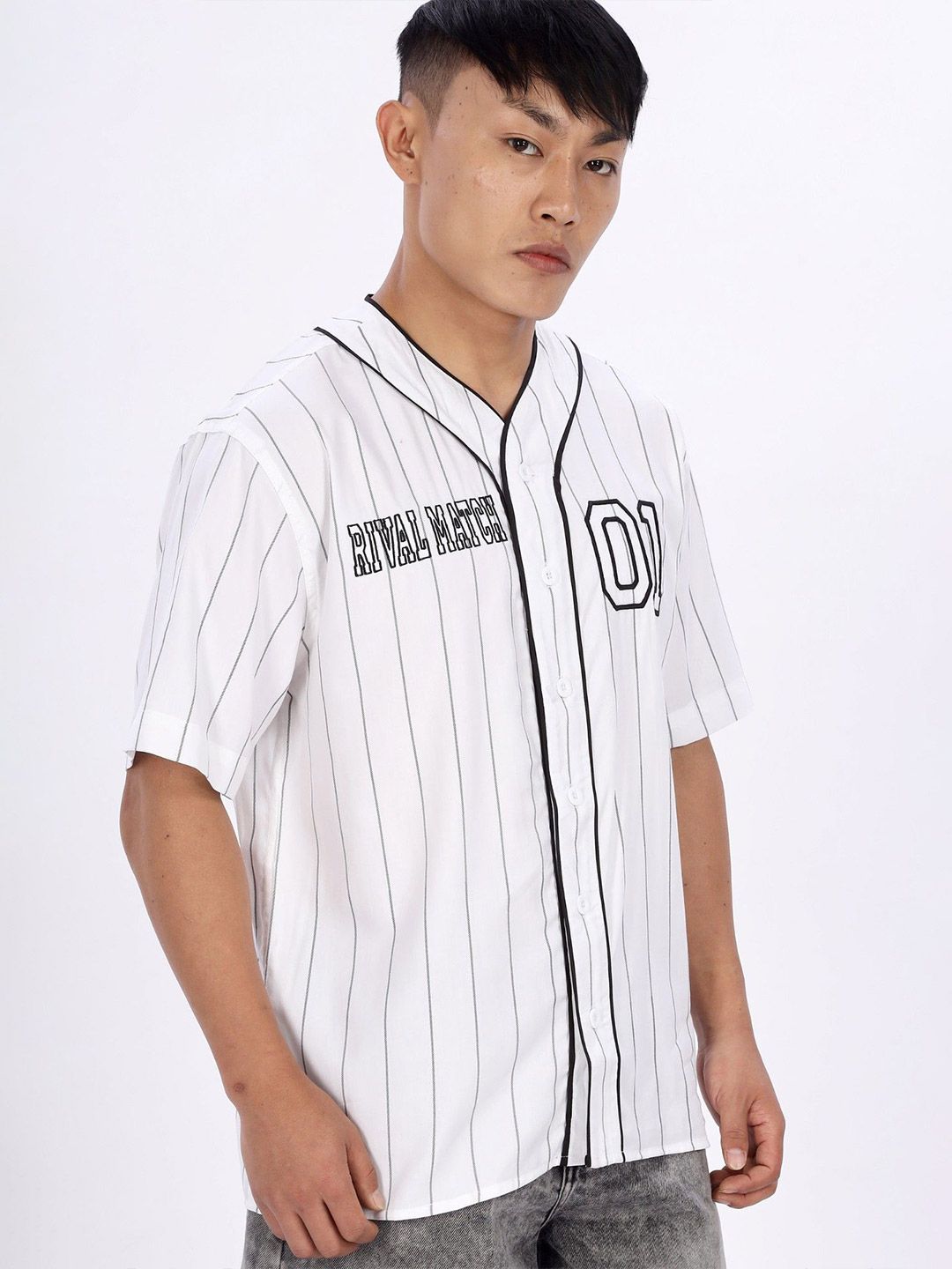 Eszett Baseball Striped Cuban Collar Cotton Shirt