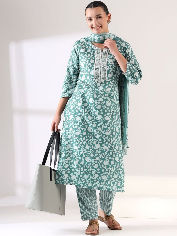 Mamicha Women Floral Printed Regular Thread Work Kurta with Trousers & With Dupatta