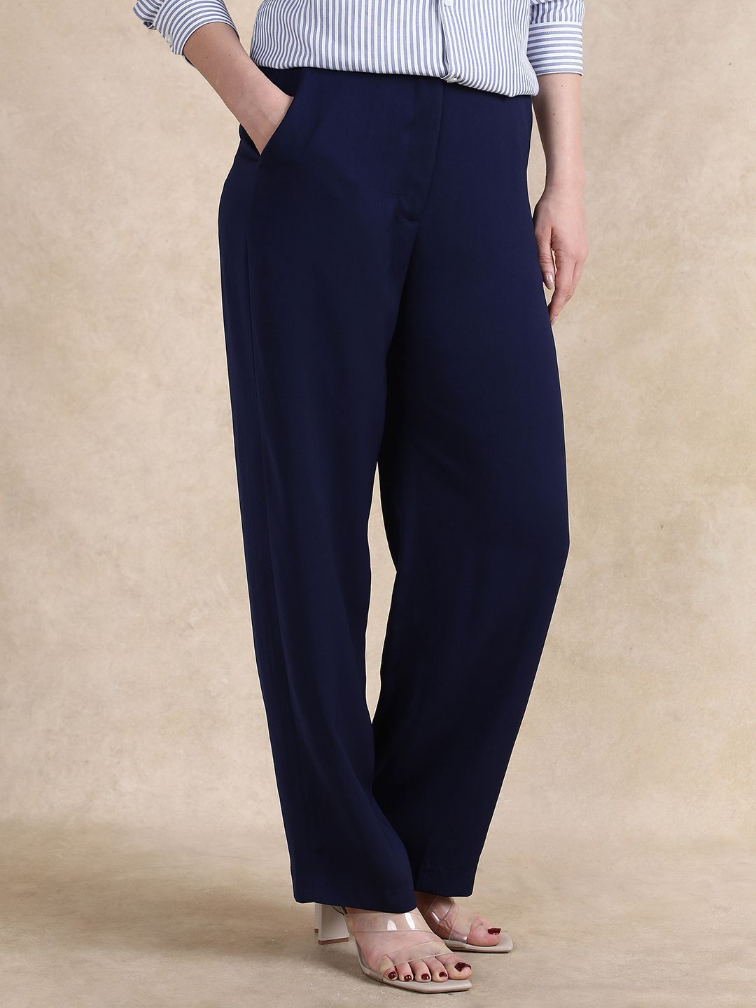 RAREISM Women Tailored Straight Fit High-Rise Solid Trousers