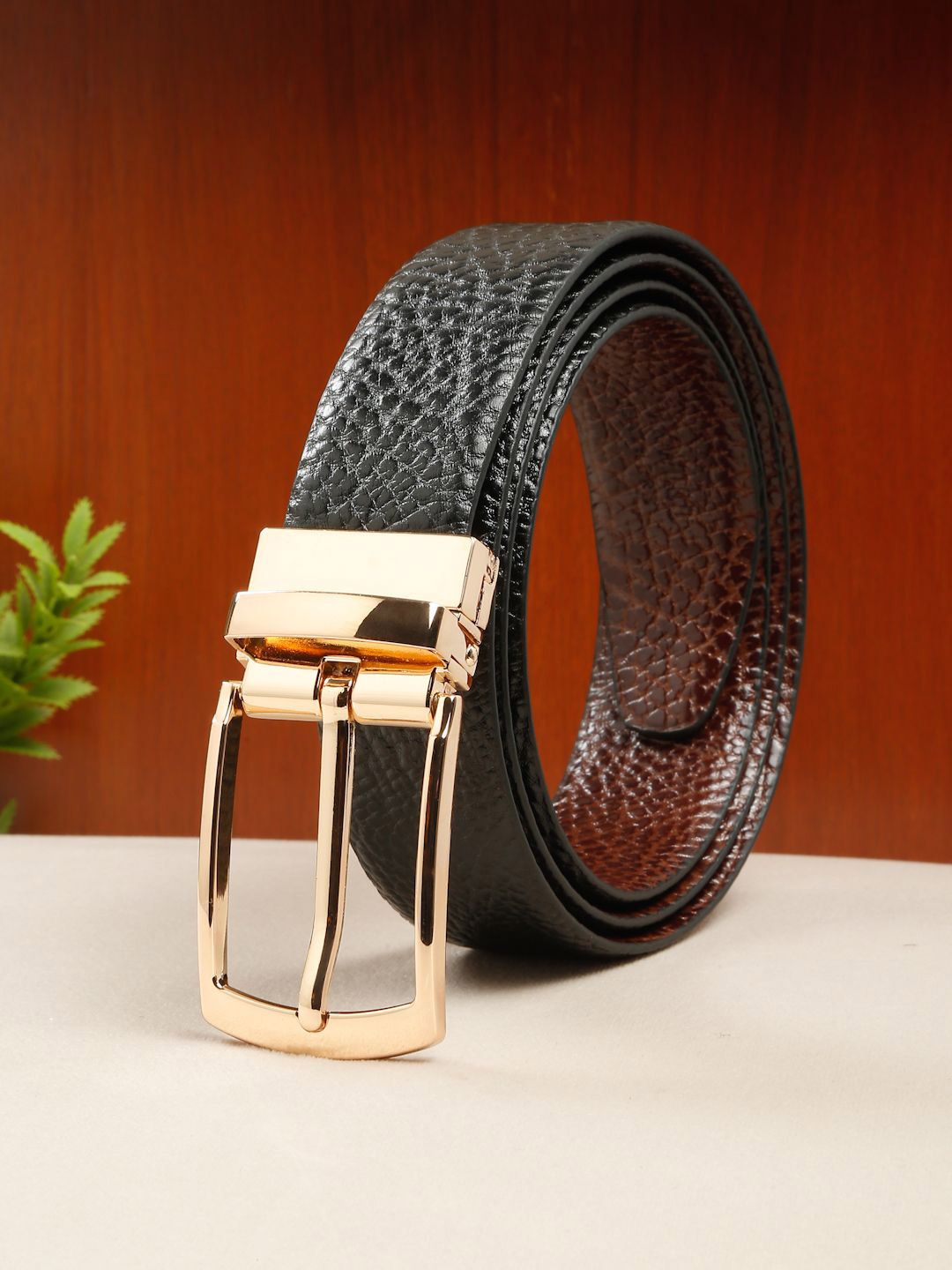 Teakwood Leathers Men Textured Leather Reversible Formal Belt