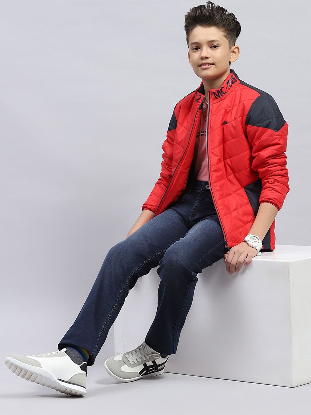 Monte Carlo Boys Mock Collar Solid Casual Padded Jacket