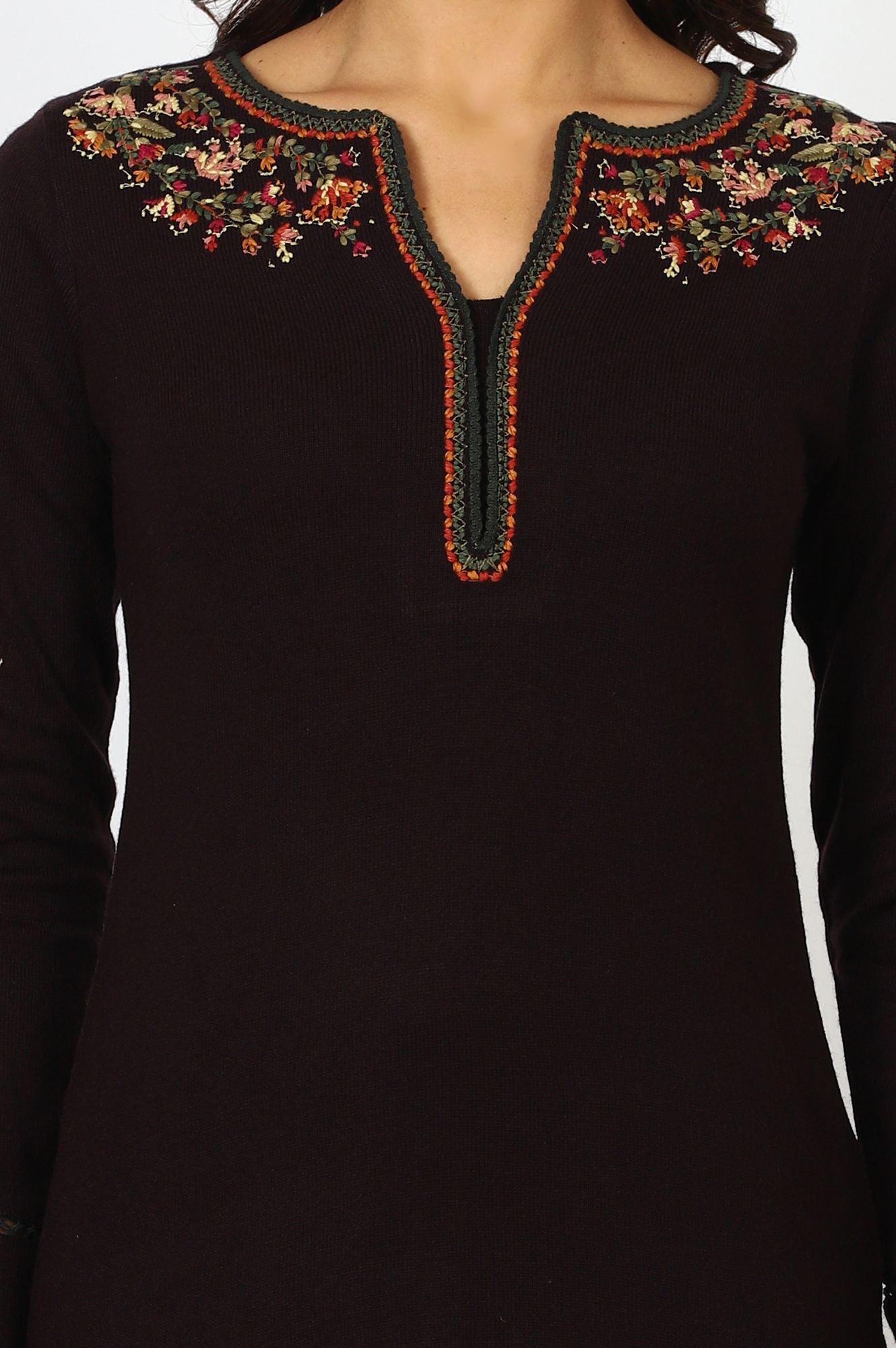W Floral Embroidered Notch Neck Straight Kurta
