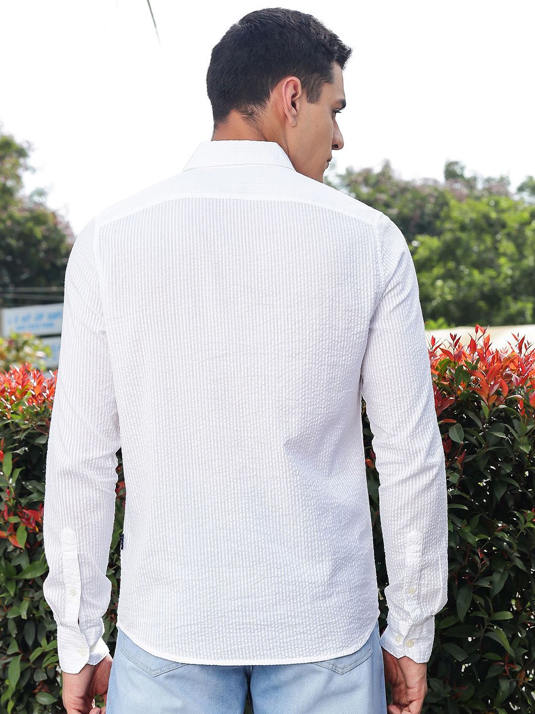 Thomas Scott Premium Seersucker Button-Down Collar Cotton Shirt
