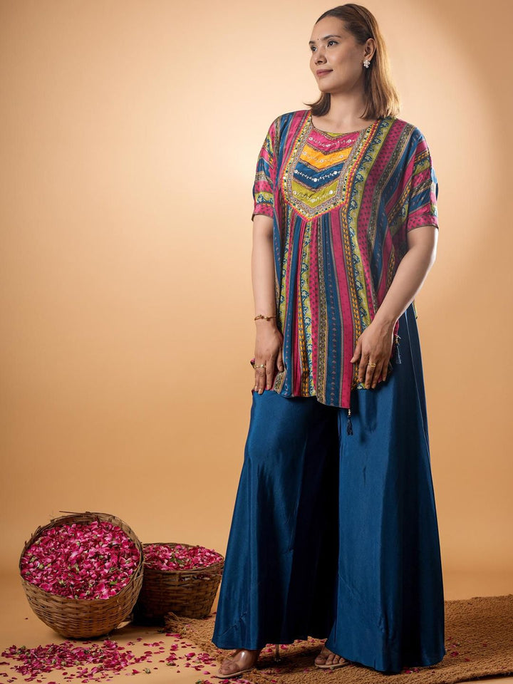Mamicha Printed Pure Cotton V-Neck Tunic With Palazzo Co-Ords