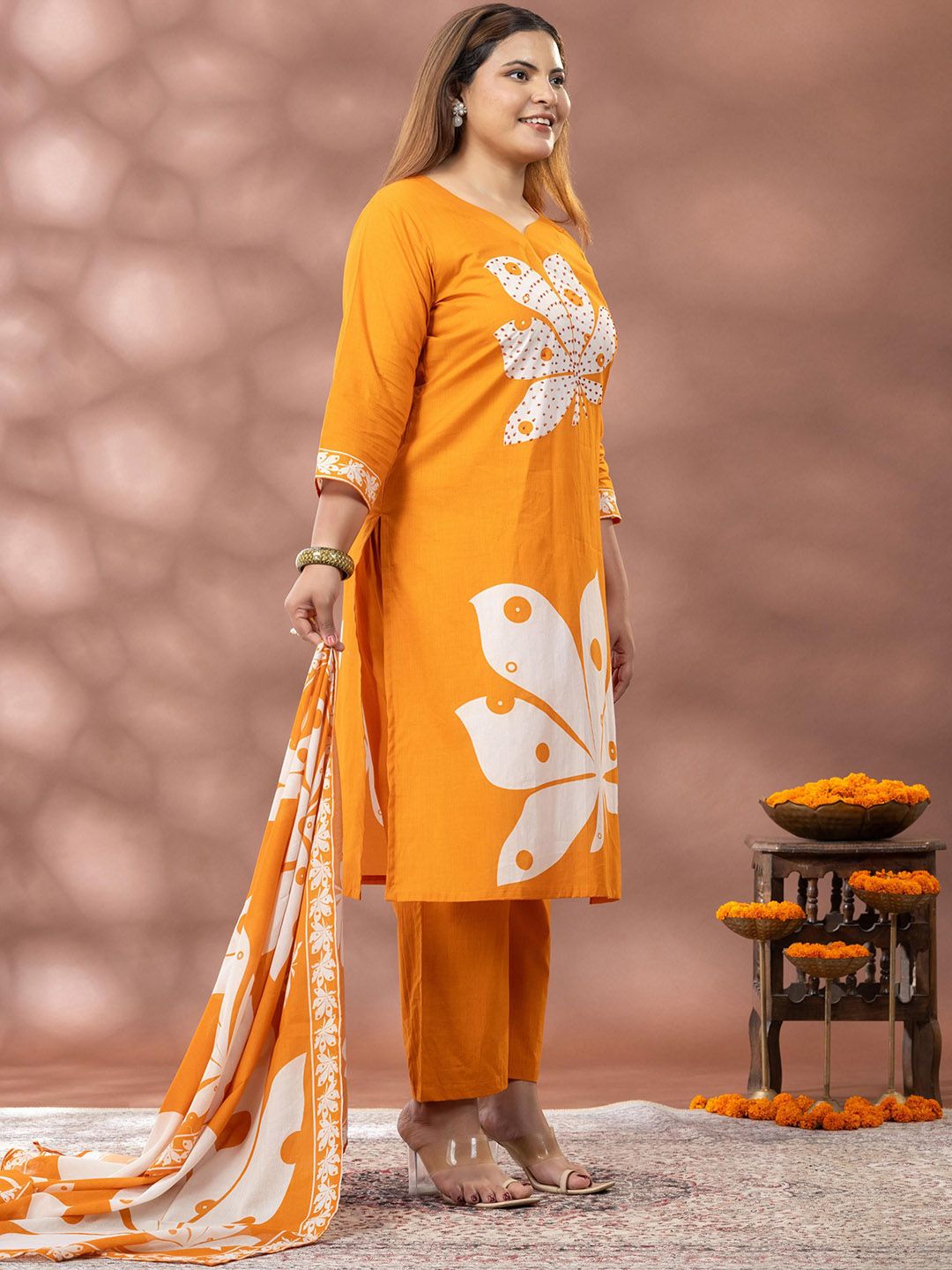 Mamicha Printed Kurta With Palazzos & Dupatta