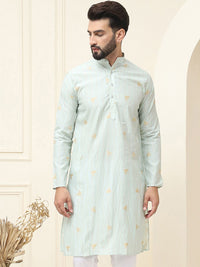 SOJANYA Geometric Woven Design Band Collar Neck Regular Cotton Silk Kurta
