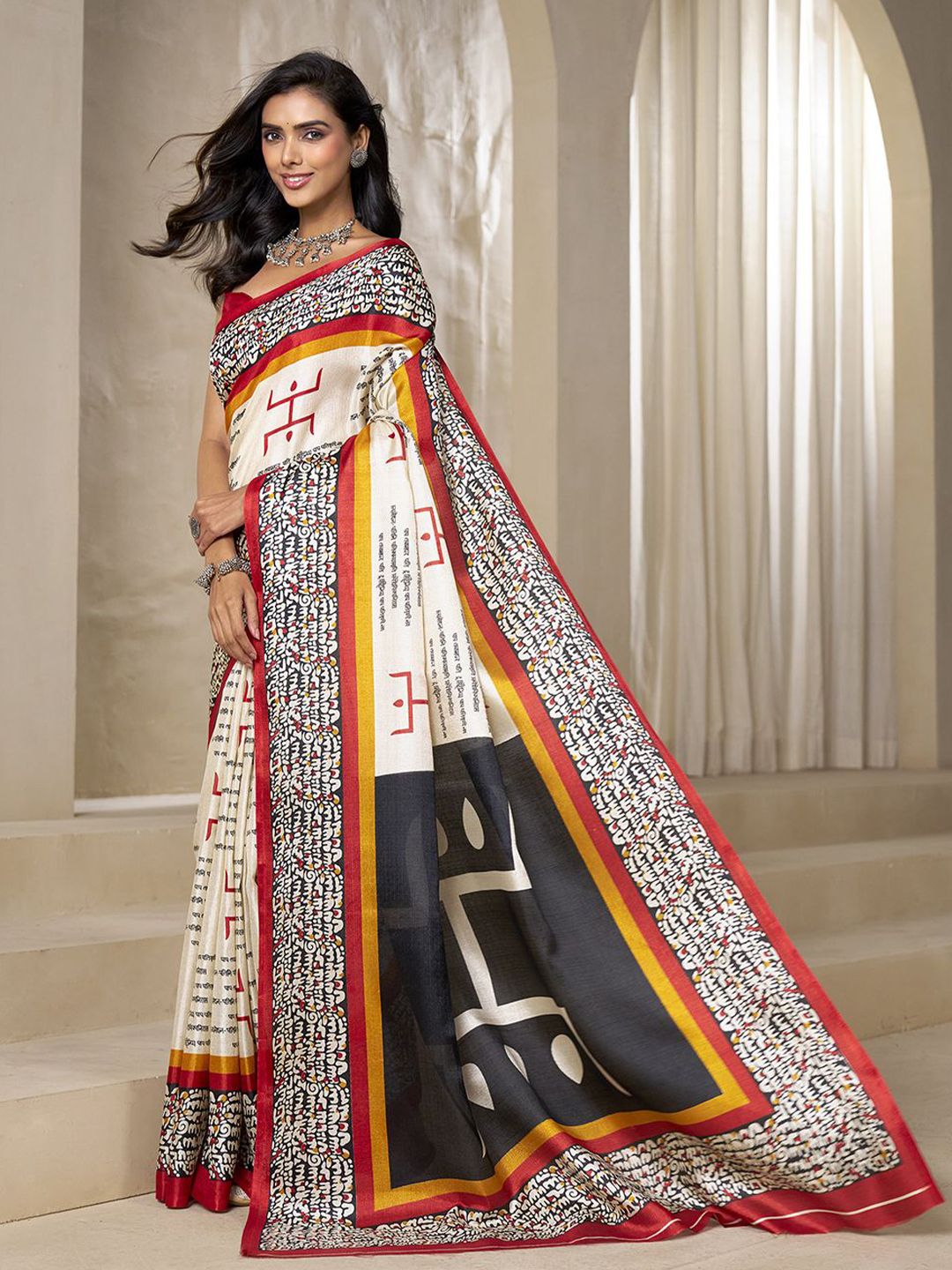 KALINI Typography Digital Printed Saree with Blouse Piece